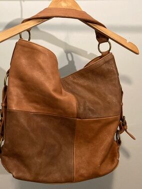 Patchwork Two-Tone Leather Shoulder Bag - Brown